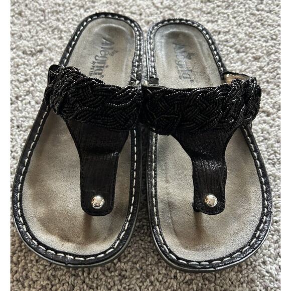 Alegria‎ Black Beaded Thong Sandals Closure Adjustable Strap CAR820 US7.5 EU38 - Picture 1 of 12